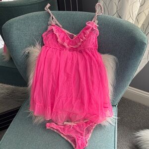 Victoria’s Secret Hot Pink Ruffled Lingerie Set